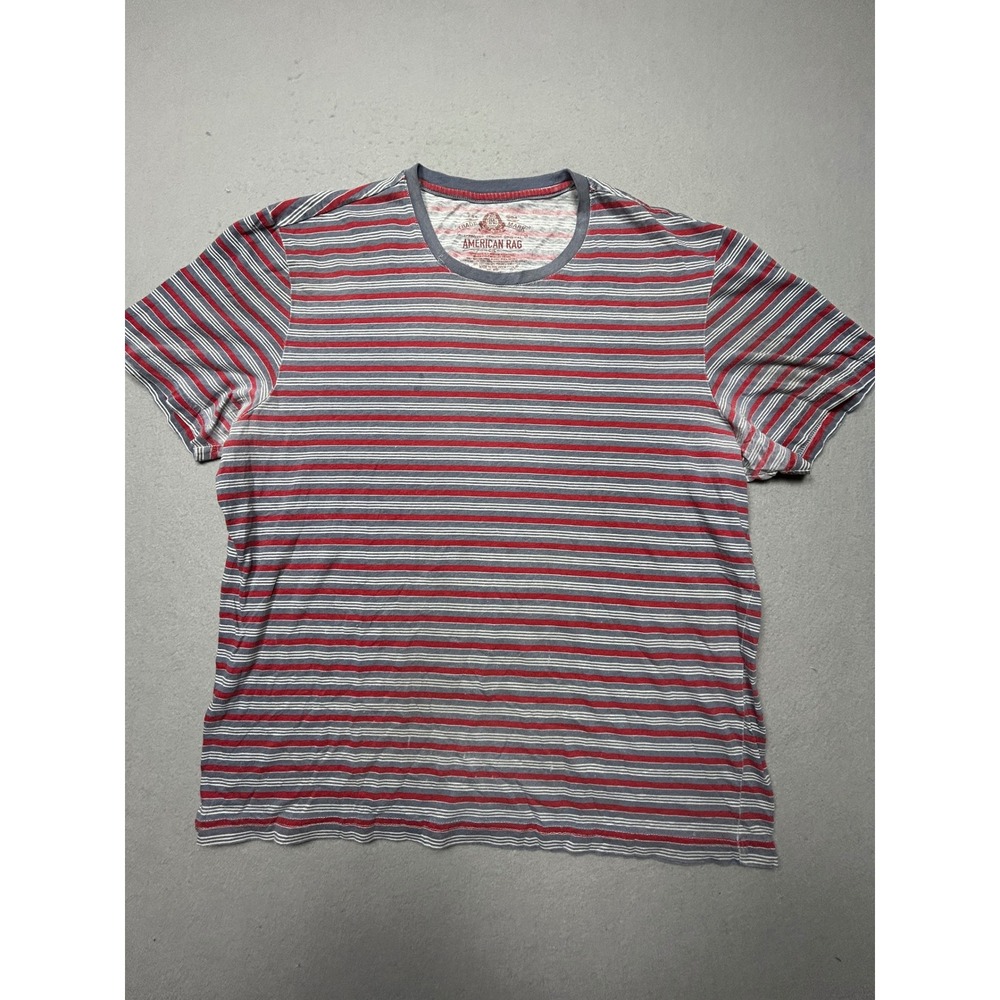 American Rag T-Shirt Cotton Blend Striped Red Grey Large Mens